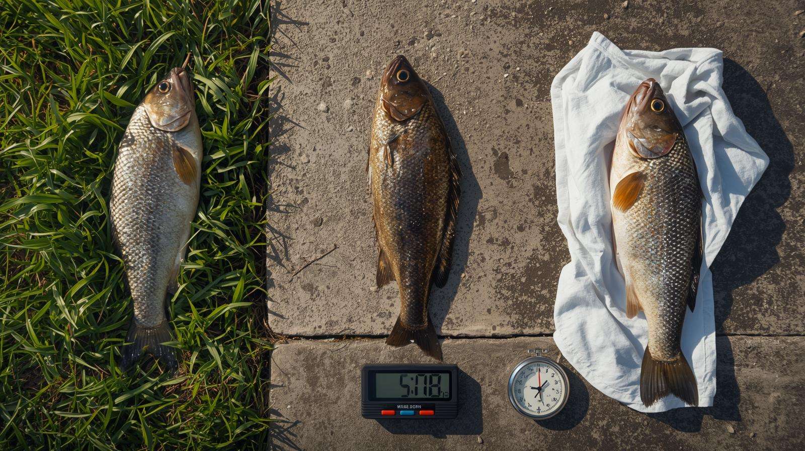 Environmental factors test for how long fish survive out of water on different surfaces