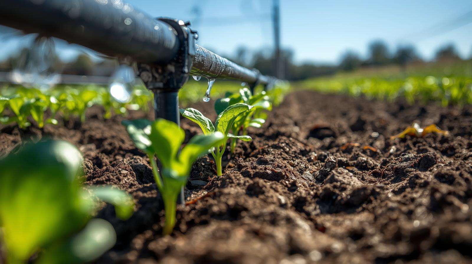 Drip irrigation system watering vegetable plants, optimizing nutrient uptake for 19 19 19 fertilizer in sustainable farming.