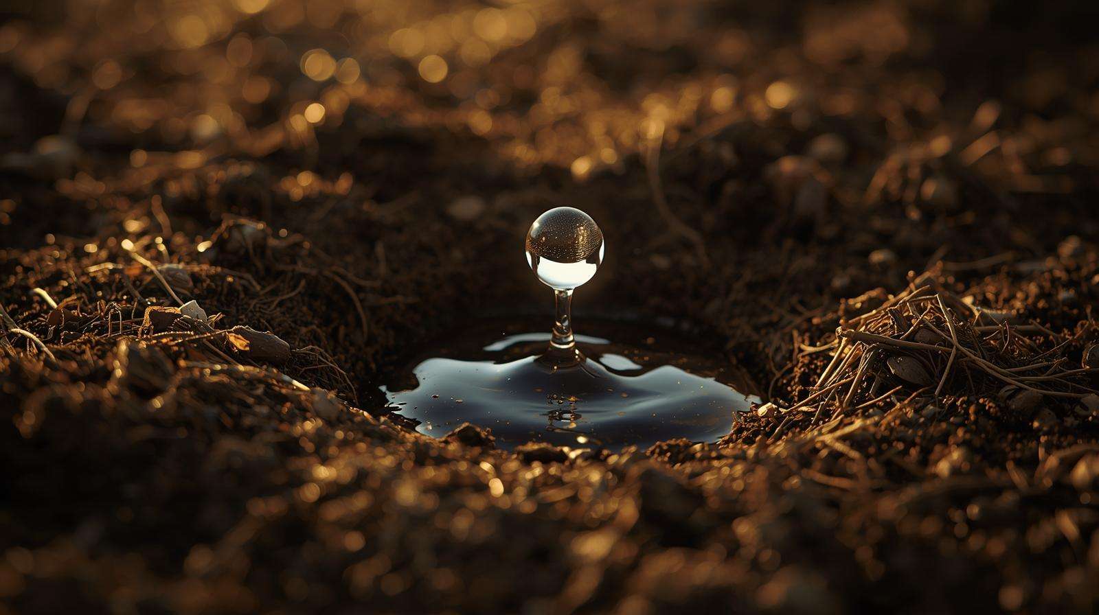 Subsurface drip emitter delivering water directly to almond roots in zero retention irrigation system.