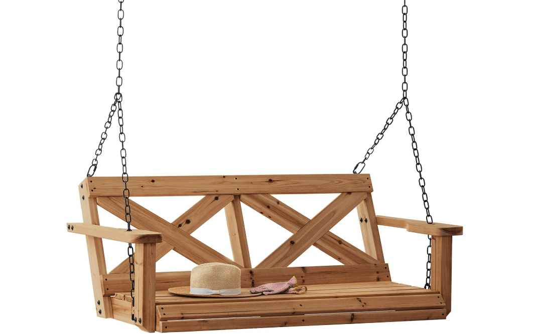 Backyard Discovery 55" Cedar Wood Farmhouse Outdoor Porch Swing Bench with Two-Person Seating, Durable Hanging Chains, Water-Resistant, Heavy-Duty 600 Lbs Weight Capacity for Patio, Deck, Garden