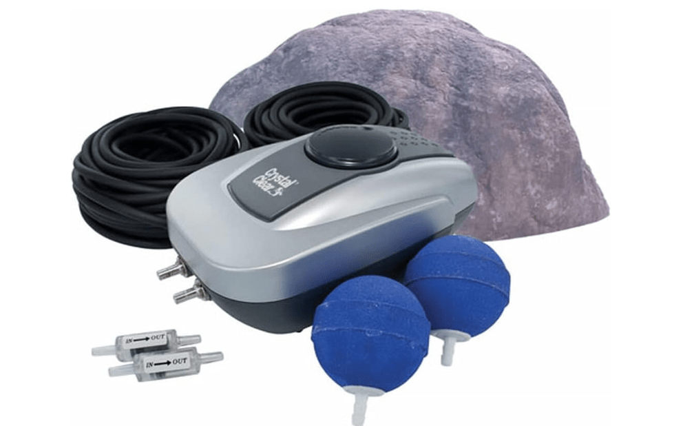 CrystalClear PondAir 2, Complete Aeration Kit, Water Garden Oxygenation Bubbler System Adds Oxygen to Koi & Fish Ponds, Outdoor Aerator Compressor Pump, Tubing, Rock Cover & 2 Submersible Air Stones