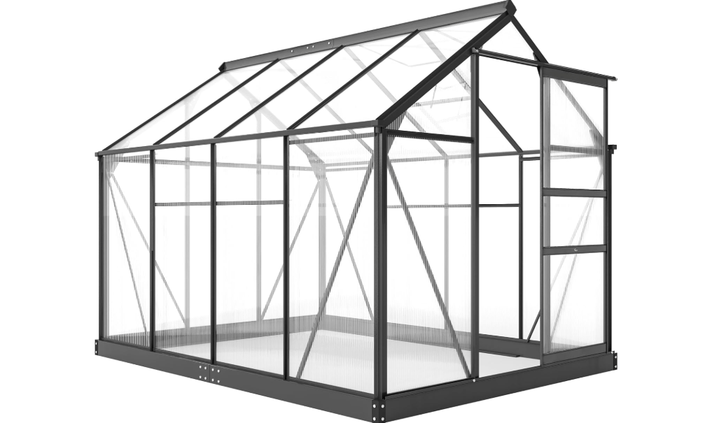 Outsunny 6' x 8' Greenhouse for Outdoors, Polycarbonate Greenhouse with Rain Gutter and Roof Vent, Aluminum Walk-in Green Houses for Outside for Patio Backyard Garden, Gray
