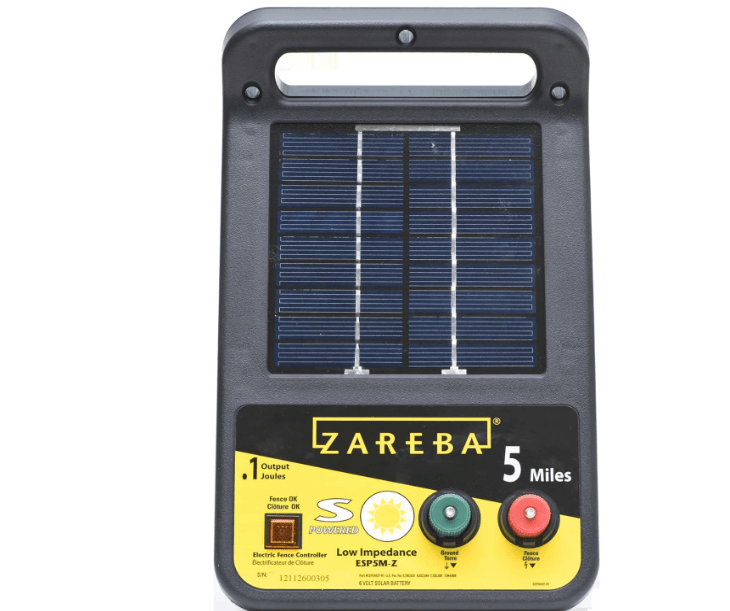 Zareba ESP5M-Z Solar Powered Electric Fence Charger - 5 Mile Lightning Electric Fence Energizer, Low Impedance, Contain Animals and Keep Out Predators, Black
