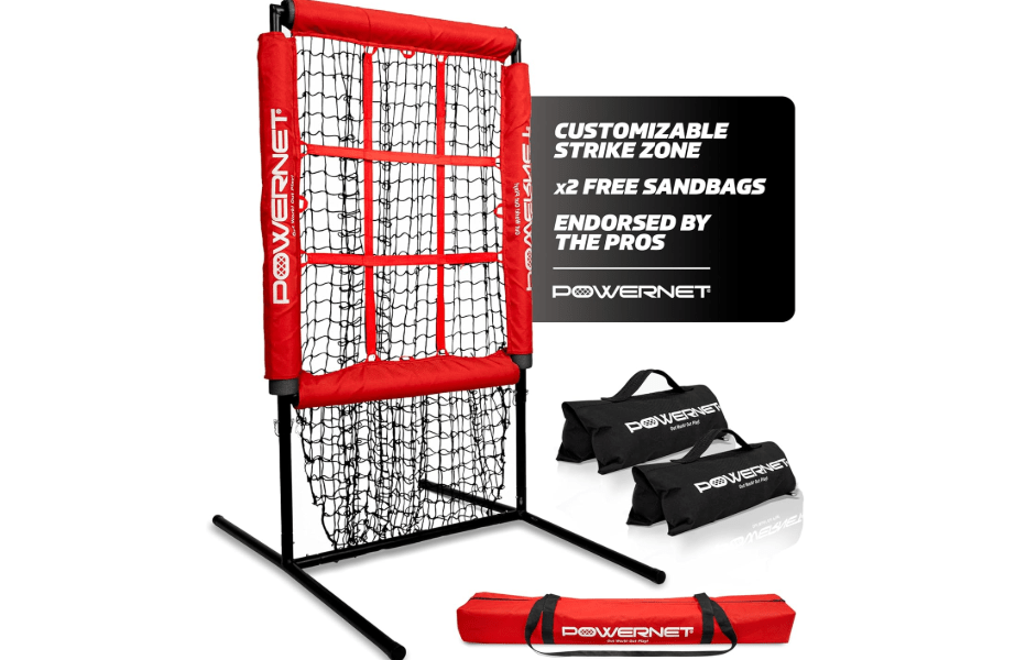 PowerNet Pitching Zone Pro Strike Zone Softball & Baseball Net, Portable Pitching Net with Targets, Includes Sandbags & Carry Bag 