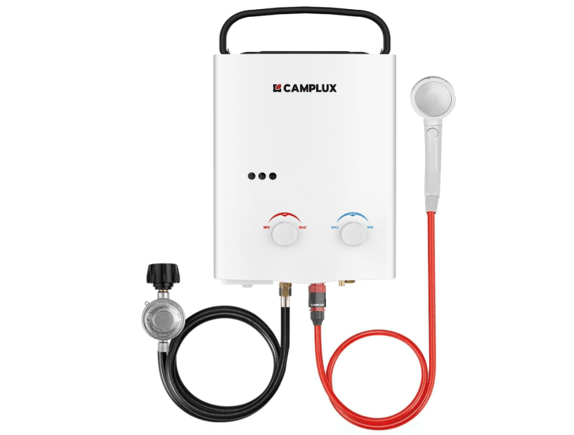 CAMPLUX Tankless Water Heater Outdoor, 1.32 GPM Portable Propane Camping Water Heater, 5L, AY132, White
