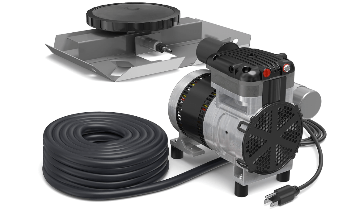 Airpro Pond Aerator Kit by Living Water Aeration - Rocking Piston Pond Aeration System for Up to 1 Acre - Includes: 1/4 HP Compressor, 100' Weighted Tubing, Membrane Diffuser…