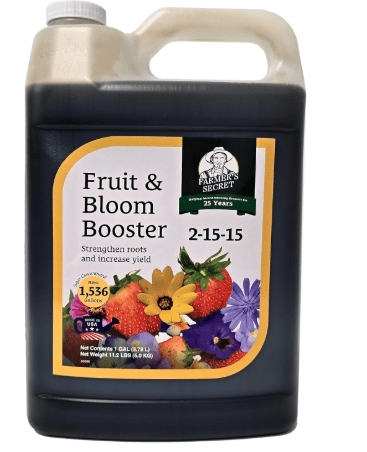Farmer’s Secret Fruit & Bloom Booster Fertilizer (128oz) - Super Concentrated - Boosts Flowering and Yield on All Varieties of Fruits, Vegetables and Flowers - Formulated for Late Summer & Early Fall