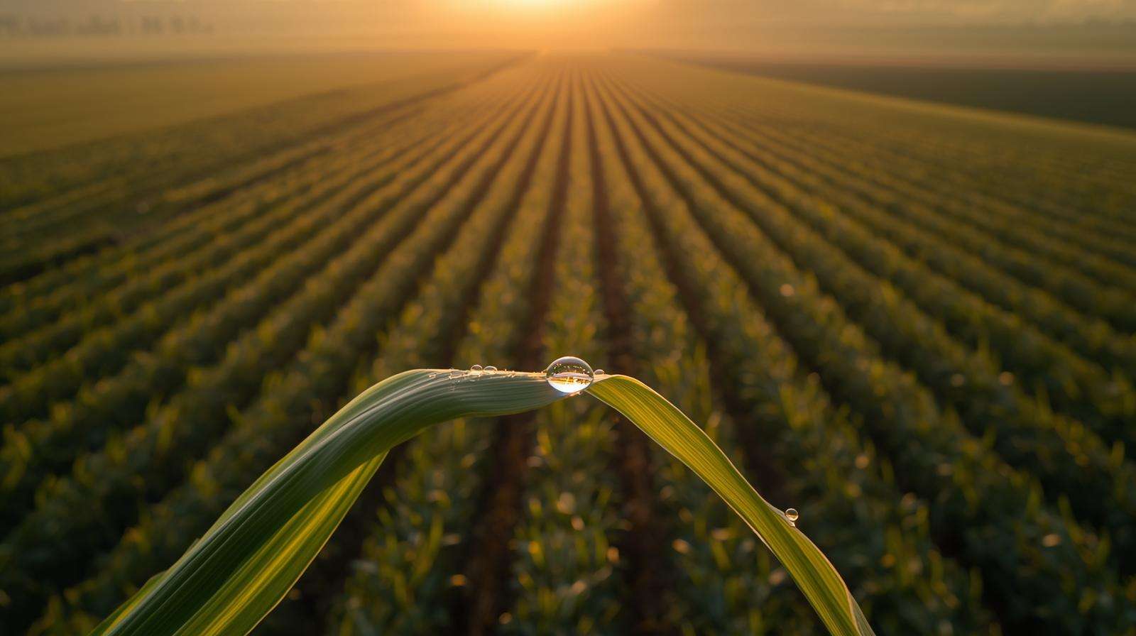 Laser-leveled corn field showing zero retention with 0% runoff and perfect uniformity.
