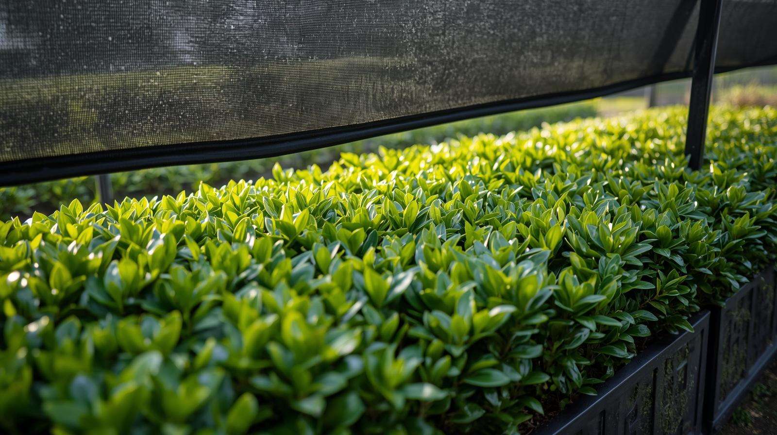 90% shade net over matcha tea leaves to boost L-theanine and chlorophyll for premium powder.