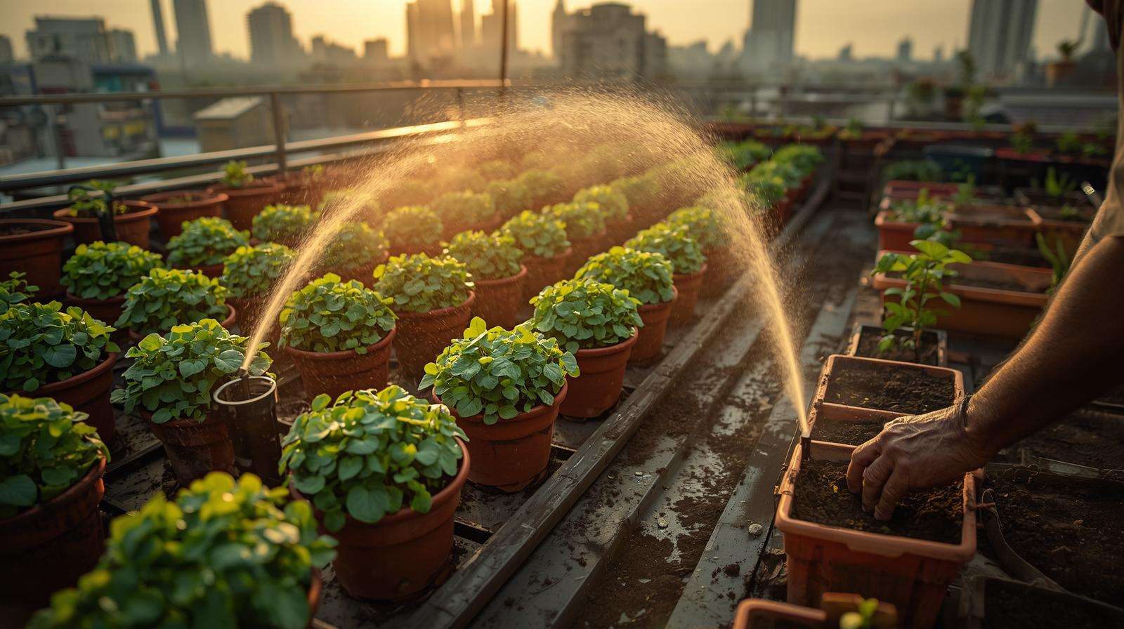 Sowing methi leaves in rooftop containers with ideal spacing for maximum year-round harvest.