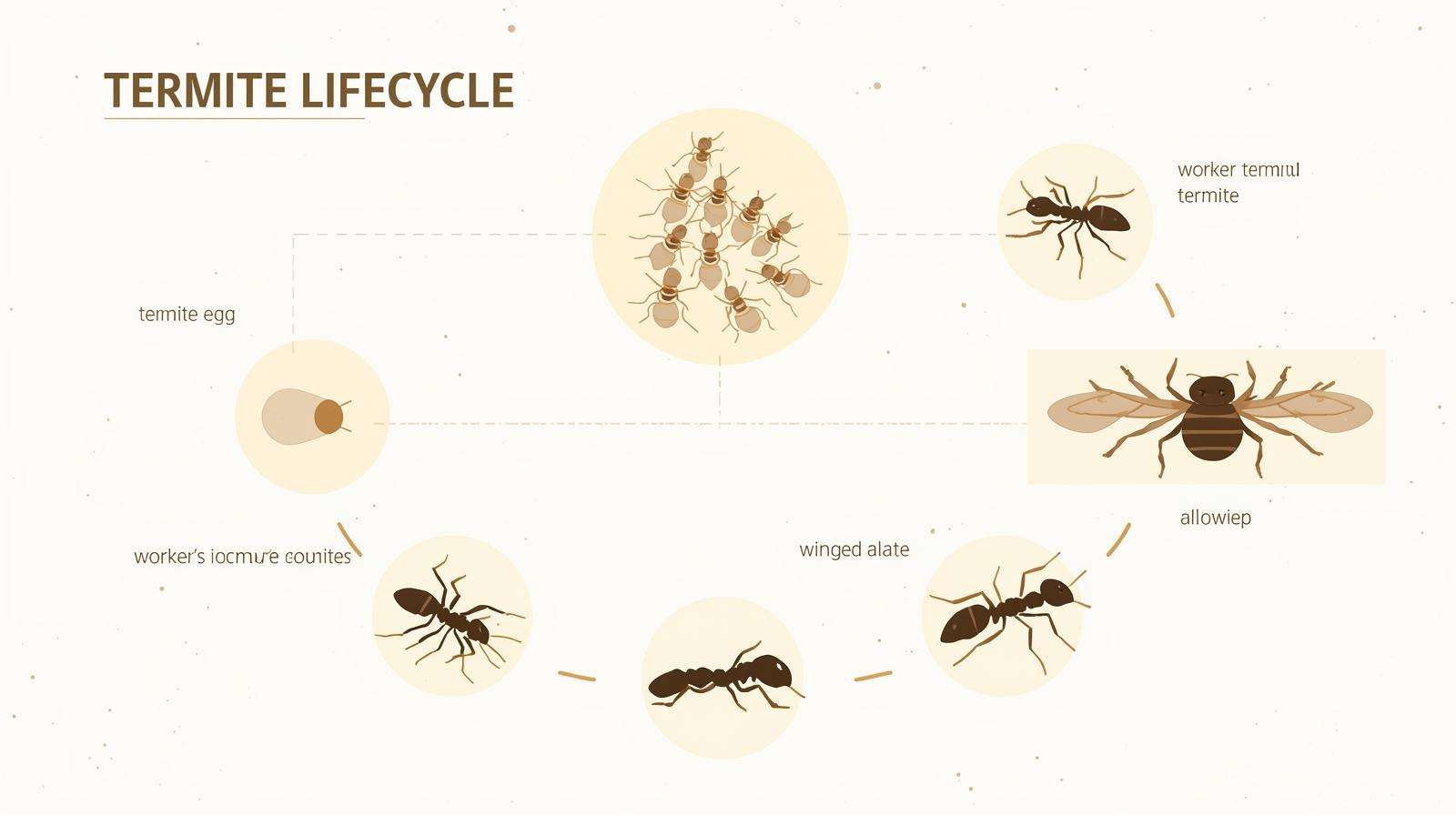 Termite lifecycle diagram highlighting baby termites (nymph stage)