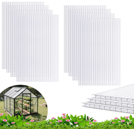 Polycarbonate Greenhouse Panels Sheets, Twin-Wall Roof Panels, Waterproof UV Protected Corrugated Plastic Roof Panels Sheets, Clear Replacement Panels for Greenhouse