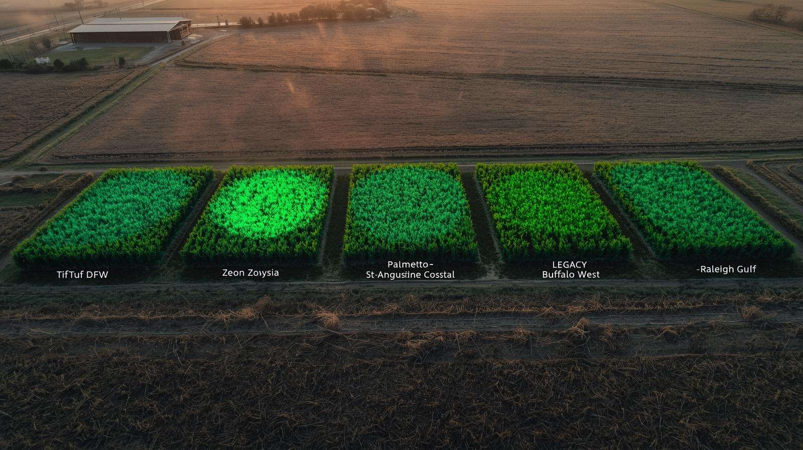 Top 12 grass seed in Texas varieties side-by-side by region showing drought, shade and cold tolerance.