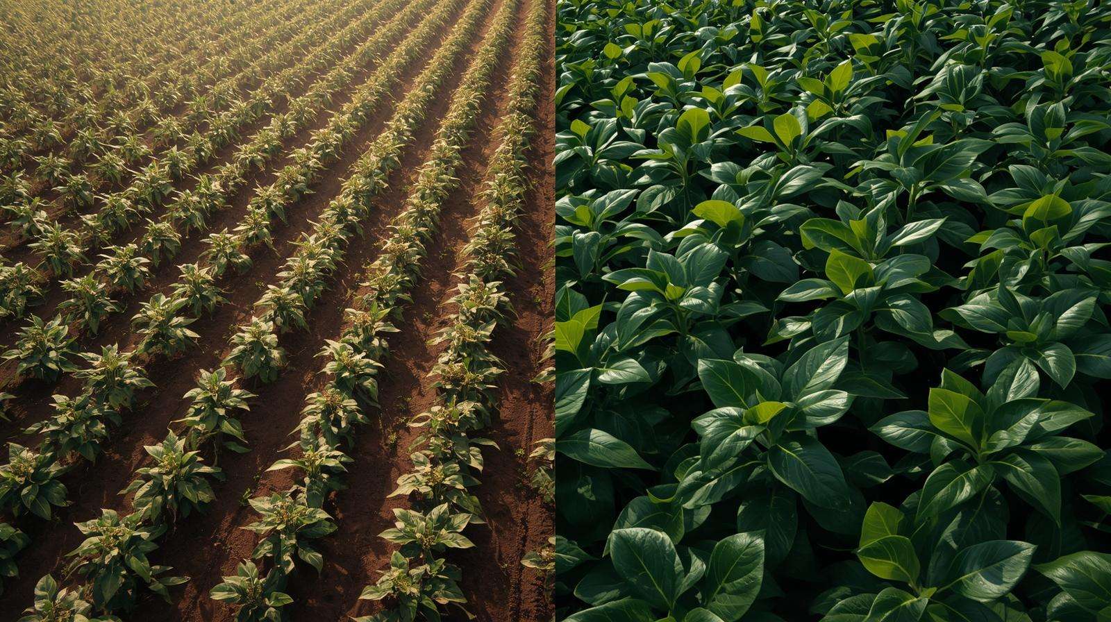 Before-after heat stress relief in soybeans using green leaves therapy foliar application.