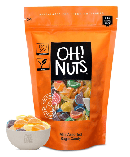 Oh! Nuts Jelly Fruit Slices Mini Assorted Sugar Candy - 5lb Bulk Bag - Traditional Old Fashioned Chewy Gummy Sweet Confectionery - Vegan, Gluten-Free, Kosher Certified Pareve