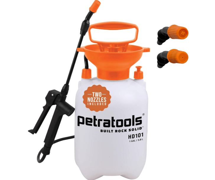 Petratools 1 Gallon Pump Sprayer – HD101 Garden Sprayer for Weeds, Lawn Care & Pesticides – 52” Long Hose, 2 Nozzles & Easy Carry Handle – Durable & Lightweight