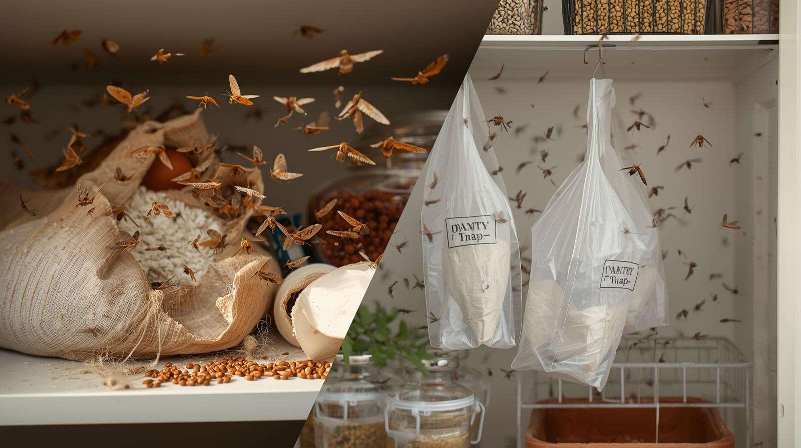 Before and after pantry moth infestation with pheromone traps in action