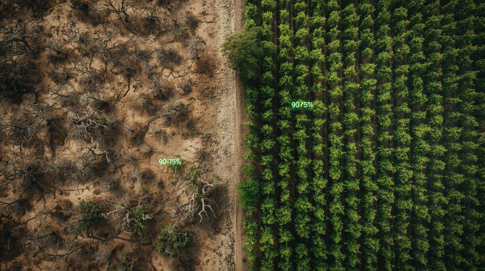 Before and after zero retention transformation in California almond orchard with SDI and sensors.