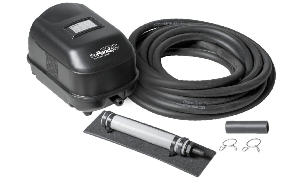 The Pond Guy Pond Aerator 1, Complete Aeration Kit, Water Garden Oxygenation Bubbler System Adds Oxygen to Koi & Fish Ponds, Outdoor Diaphragm Compressor Pump, Air Line & 1 Submersible Diffuser Stick