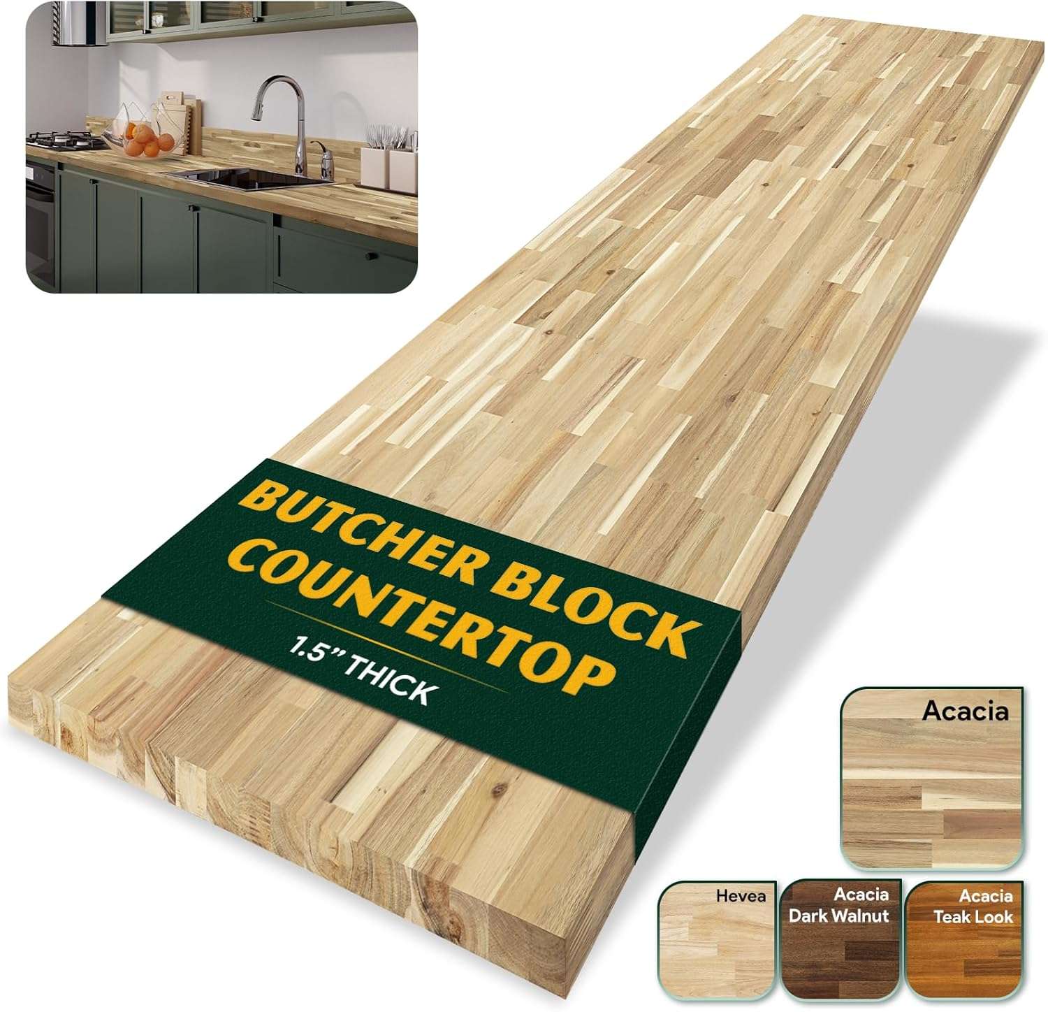 Howizz Acacia Butcher Block Countertop 96 x 25 x 1.5 Inches, Unfinished Solid Wood Table Top for DIY Desk Top, Workbench Top, Kitchen Countertop