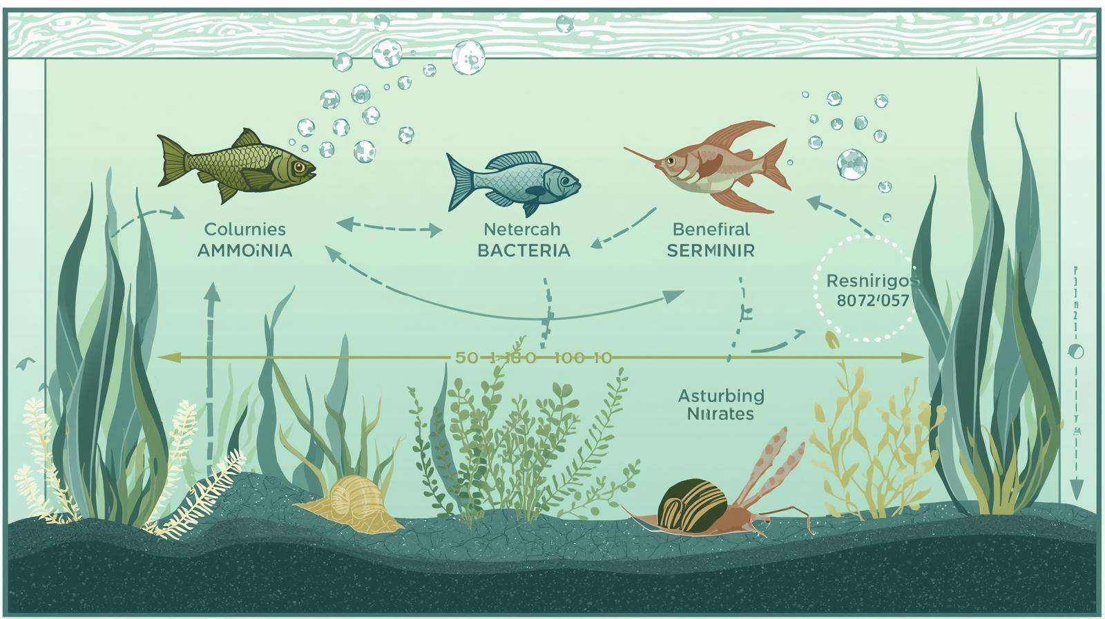Visual representation of nitrogen cycle in permaculture ecology fish tank