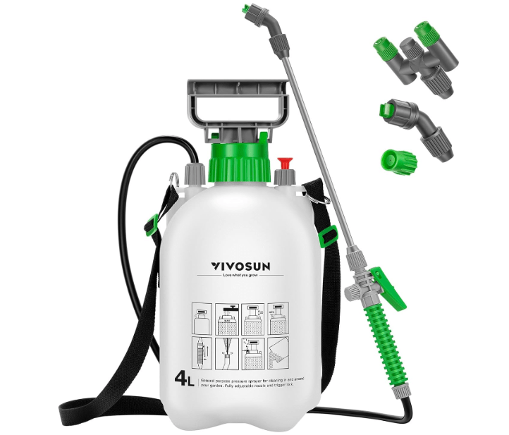 VIVOSUN 1 Gal/4L Pump Sprayer, Garden Water Sprayer for Plants, Weeds & Lawn Care, with 3 Nozzles, 50'' Long Hose & Pressure Relief Valve