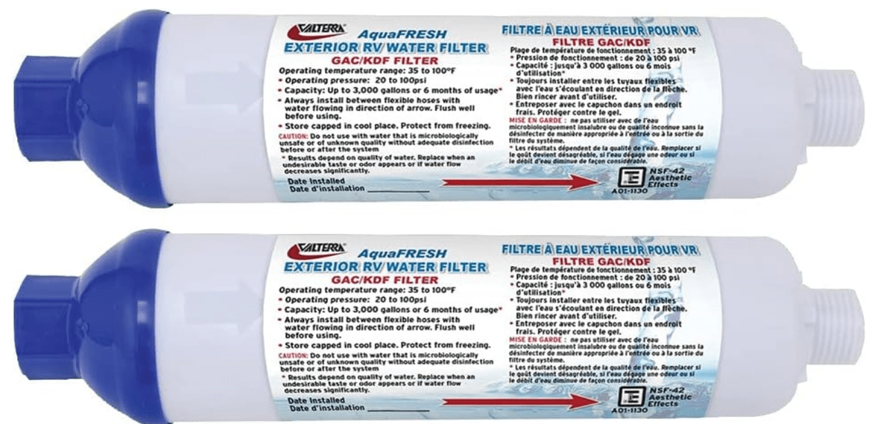 VALTERRA A01-1132VP AquaFRESH Replacement Exterior RV Water Filter w/Hose Connections - Pack of 2