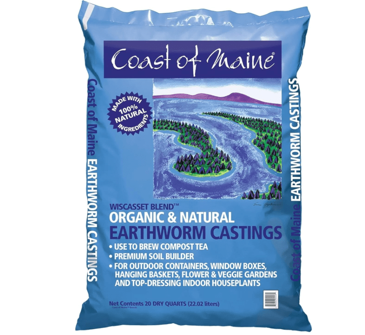 Coast of Maine OMRI Listed Wiscasset Blend Earthworm Castings Compost Potting Soil Blend for Container Gardens and Flower Pots, 20 Quart