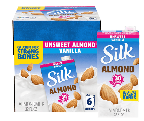 Silk Shelf-Stable Almond Milk, Unsweetened Vanilla, Dairy-Free, Vegan, Non-GMO Project Verified, 1 Quart (Pack of 6)