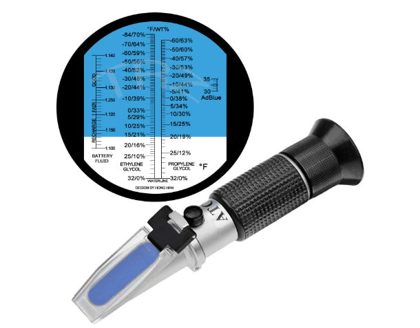 TRZ 4-in-1 Antifreeze Refractometer Ethylene Glycol, Propylene Glycol in Antifreeze Freezing Point Temperature and Concentration, AdBlue, DEF and Industrial Battery Fluid