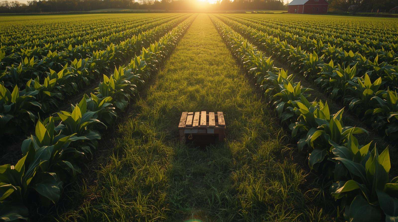sunrise placement of live groundhog trap at burrow entrance in crop field