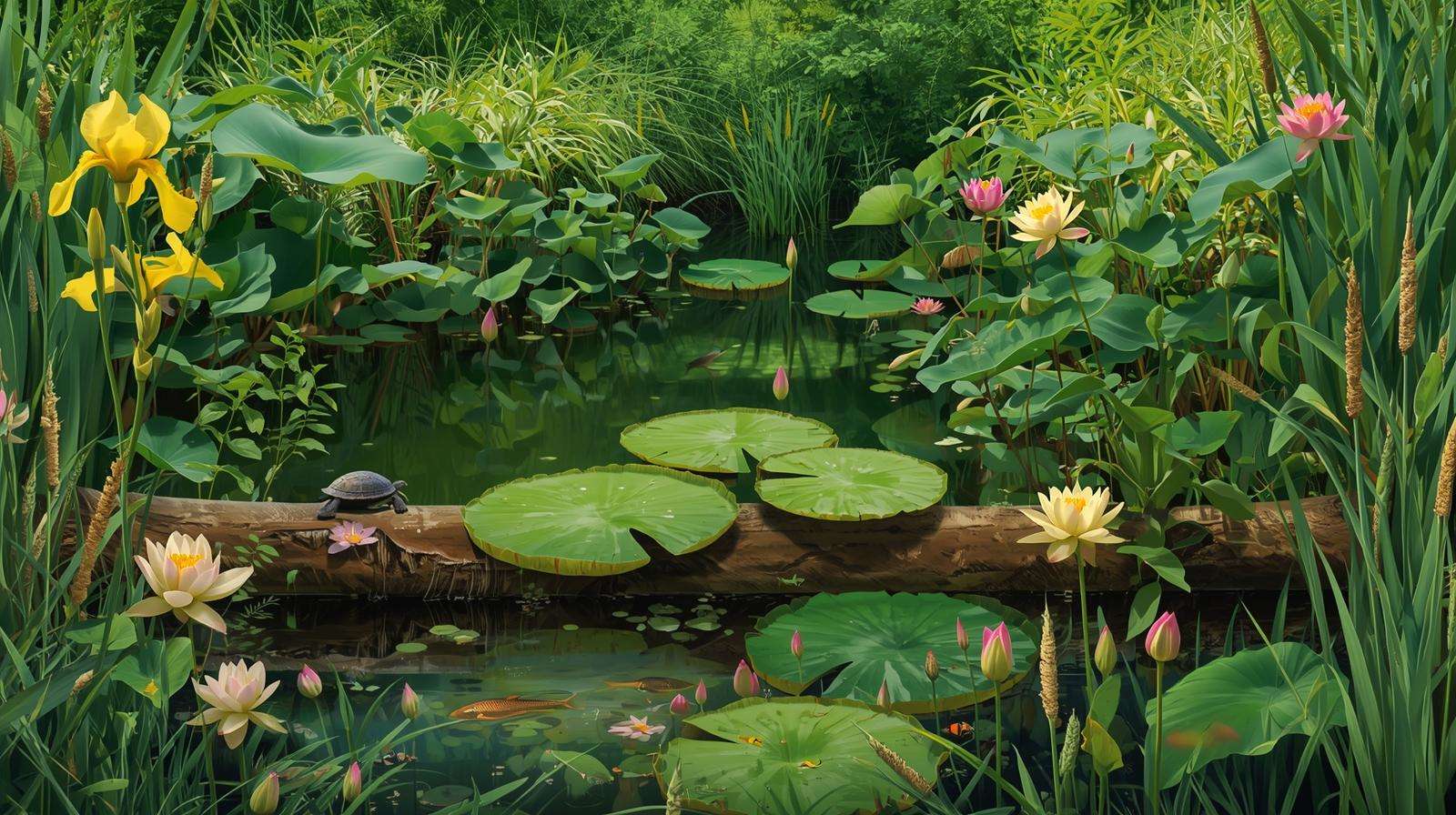 Layered edge planting guilds in climax-stage permaculture pond