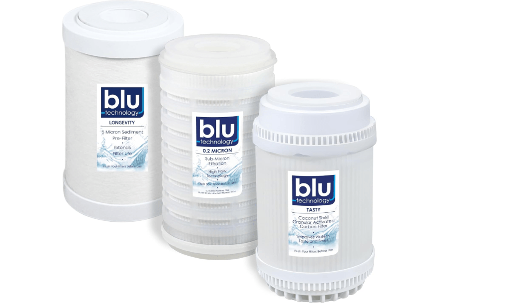 GoBluTech Trio RV Water Filter Recharge Pack for R3 & AR3-2.5” x 5” for RV Water Filter System, 0.2 Micron High Flow, Granular Activated Carbon “Tasty”, and Sediment “Longevity” - US Veteran Owned