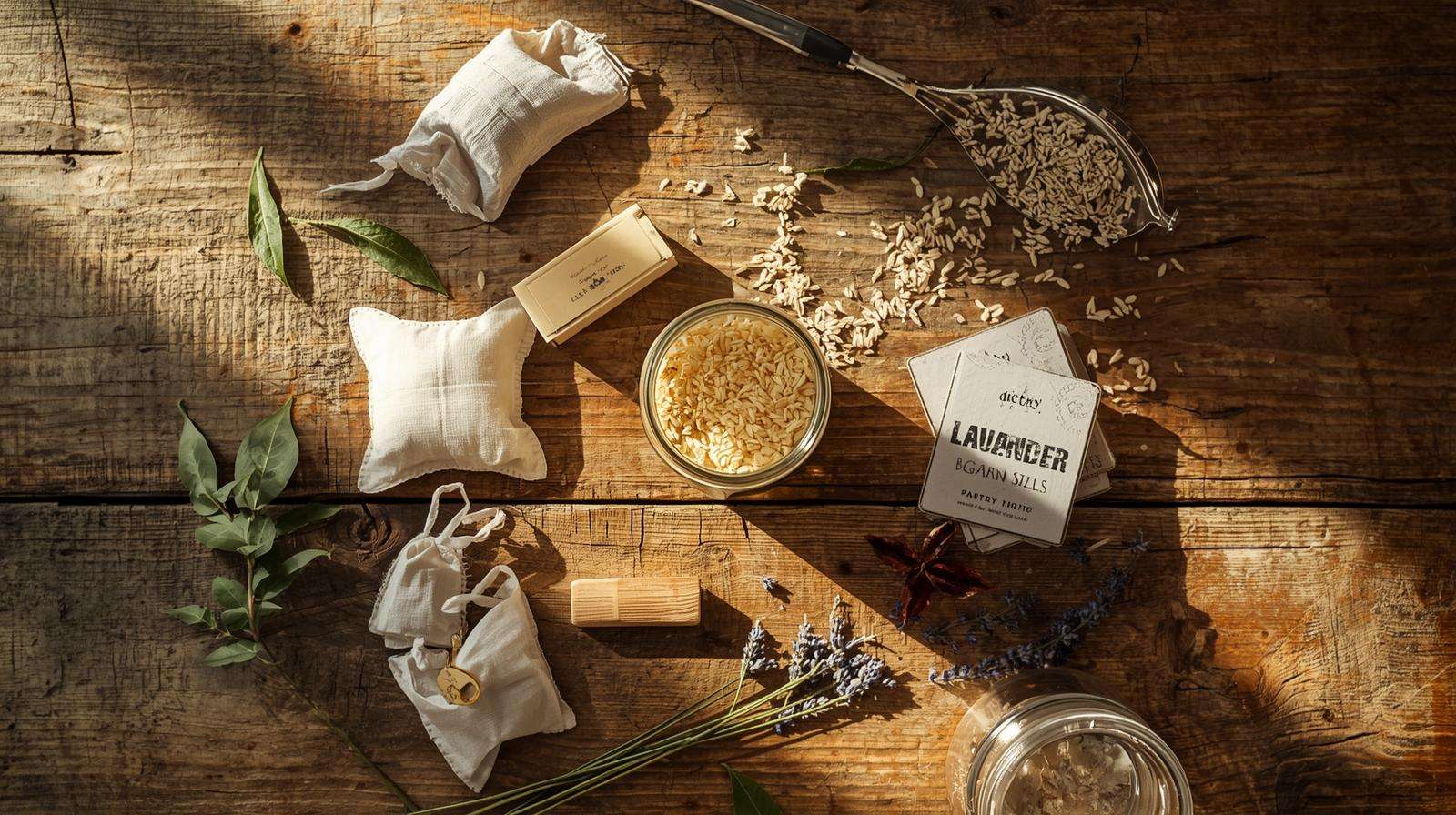 Natural pantry moth repellents including bay leaves, cedar, and pheromone trap