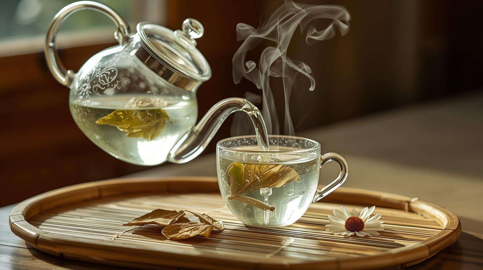 Brewing night-time soursop leaf tea blend with chamomile for sleep-supporting health benefits of soursop leaves.