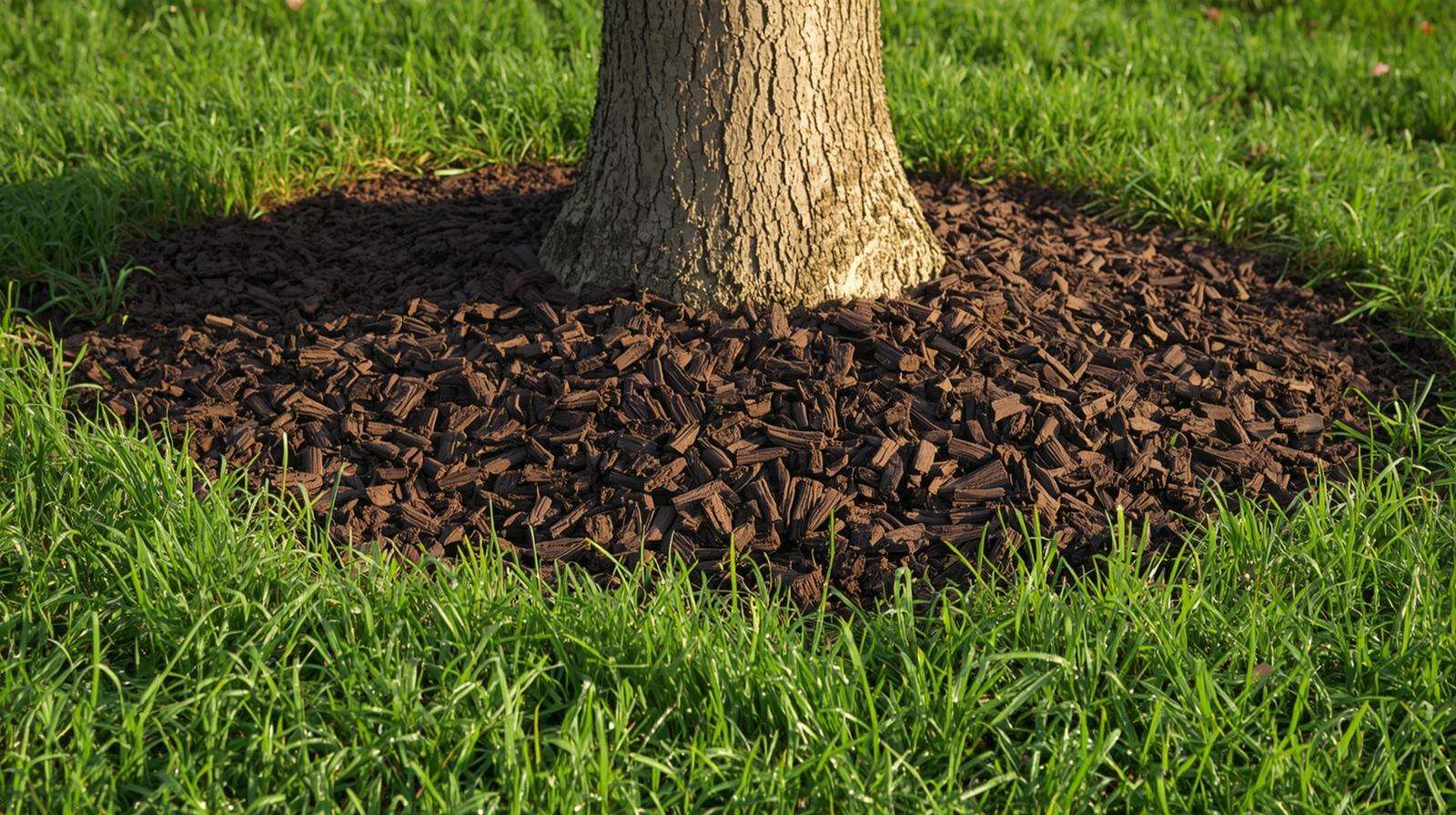 Proper mulch ring around bark on maple trees to prevent girdling and improve root health.