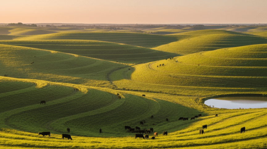 large-scale keyline swale system integrated with rotational grazing and pond on 40-acre farm