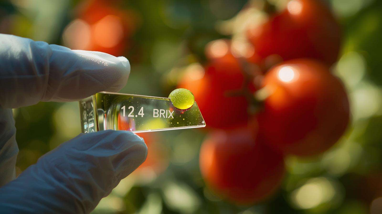 Measuring increased BRIX in tomatoes after green leaves therapy foliar treatment.