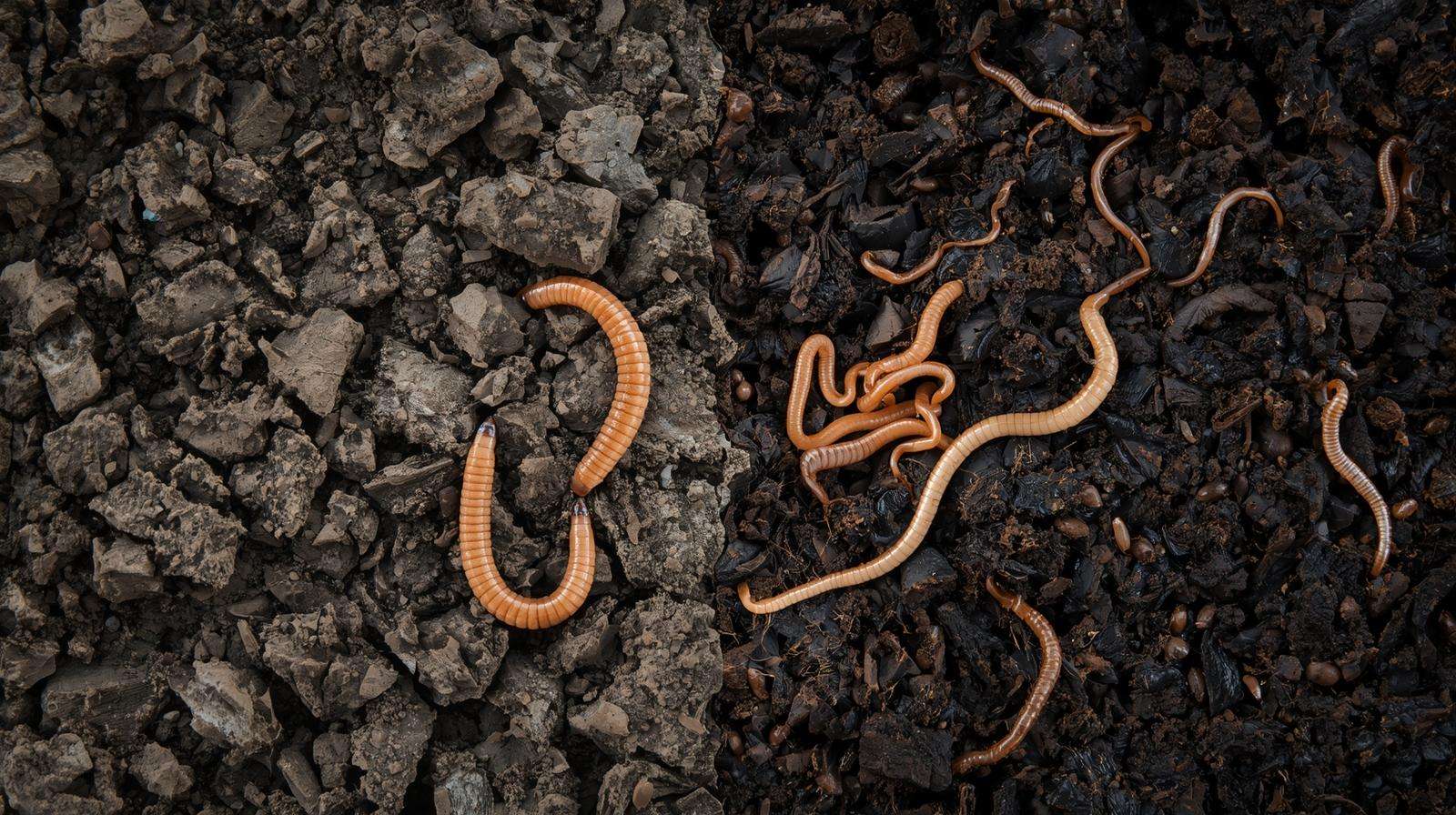 Soil health comparison: degraded monoculture vs vibrant post-Spanish barley rotation with earthworms
