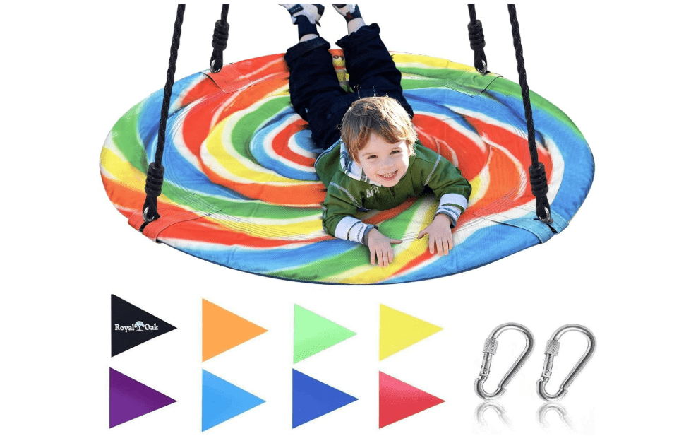 Royal Oak Saucer Tree Swing,Giant 40 Inches with Carabiners and Flags, Heavy Duty 1680D Oxford Fabric,700 lb Weight Capacity, Steel Frame,Waterproof, Easy Install Step by Step Instructions (Lollipop)