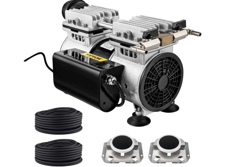 VEVOR Pond Aerator, for Up to 3 Acres, Lake Aeration System with 3/4 HP 4.7 CFM Compressor, 10" Membrane Diffuser, 100' x 3/8" Weighted Tubing, for Deep Water Subsurface Aeration of Ponds & Lake