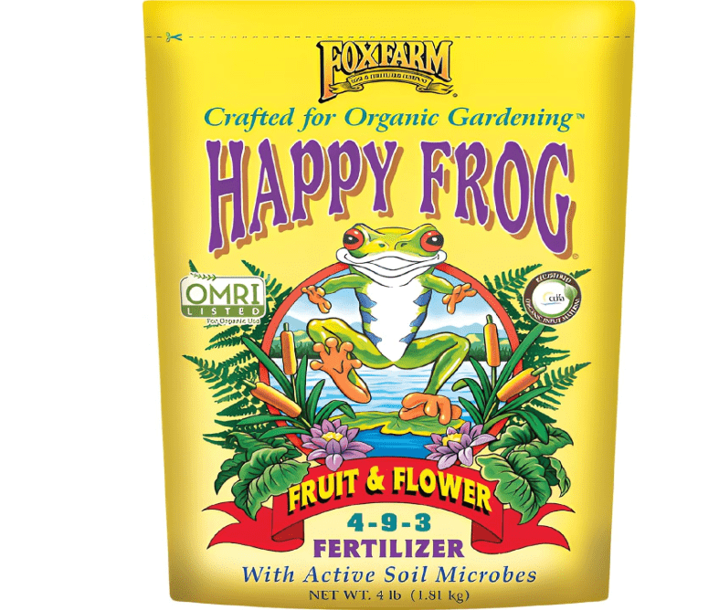 Fox Farm Happy Frog Fruit & Flower Fertilizer – Organic Blend for Abundant Fruits & Vibrant Flowers, Phosphorus Fertilizer with Mycorrhizal Fungi, NPK 4-9-3, (4 lb Bag)