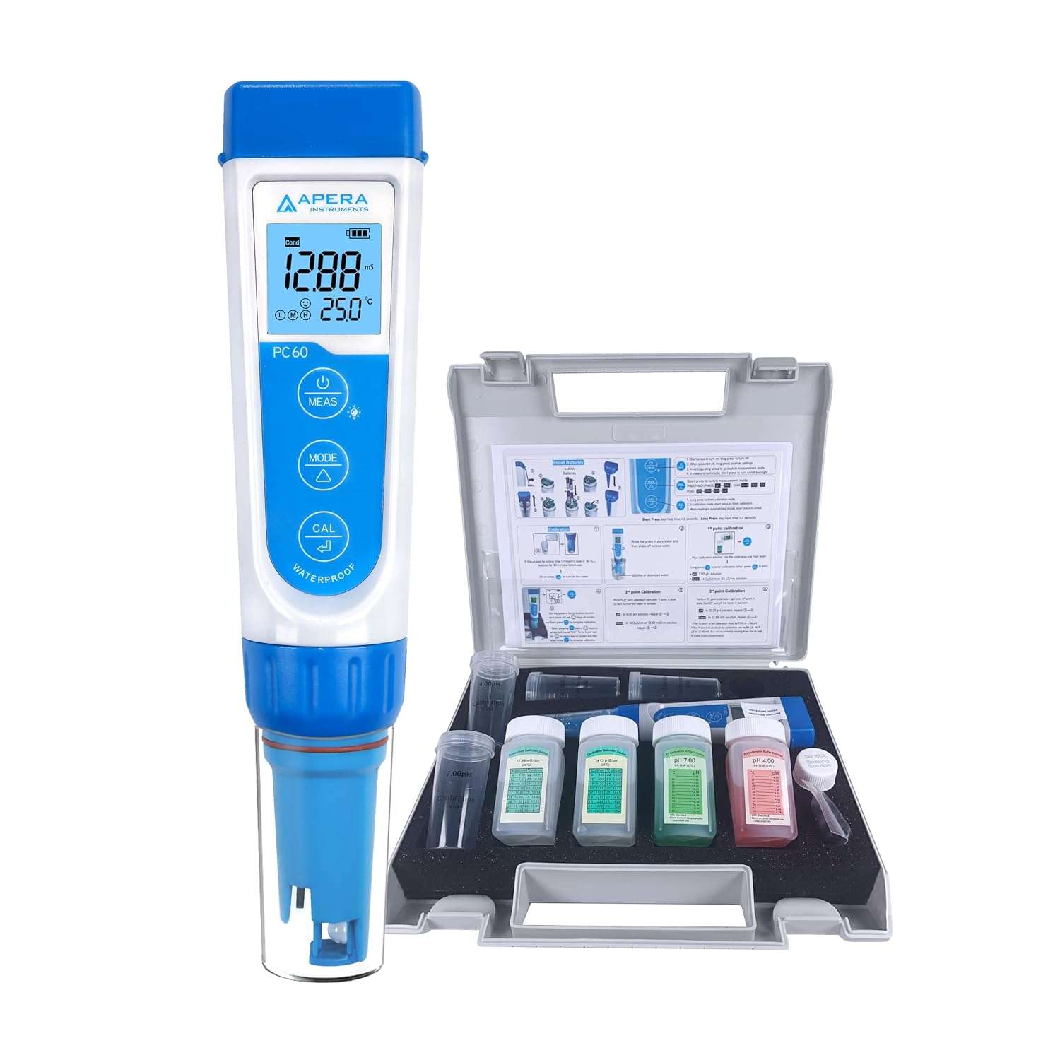 APERA INSTRUMENTS AI316 Premium Series PC60 5-in-1 Waterproof pH/EC (Conductivity) /TDS (ppm) /Salinity (ppt) /Temp. Multi-Parameter Pocket Tester Kit