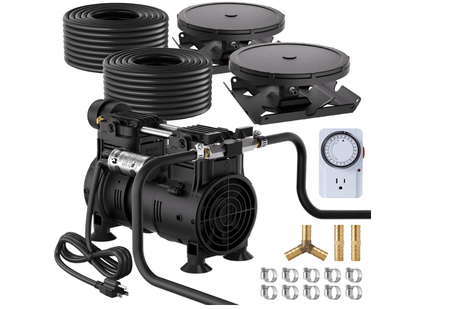 HQUA PAS20 Pond & Lake Aeration System for Up to 3 Acre, 3/4 HP Compressor + Two 100' Weighted Tubing + 2 Diffusers
