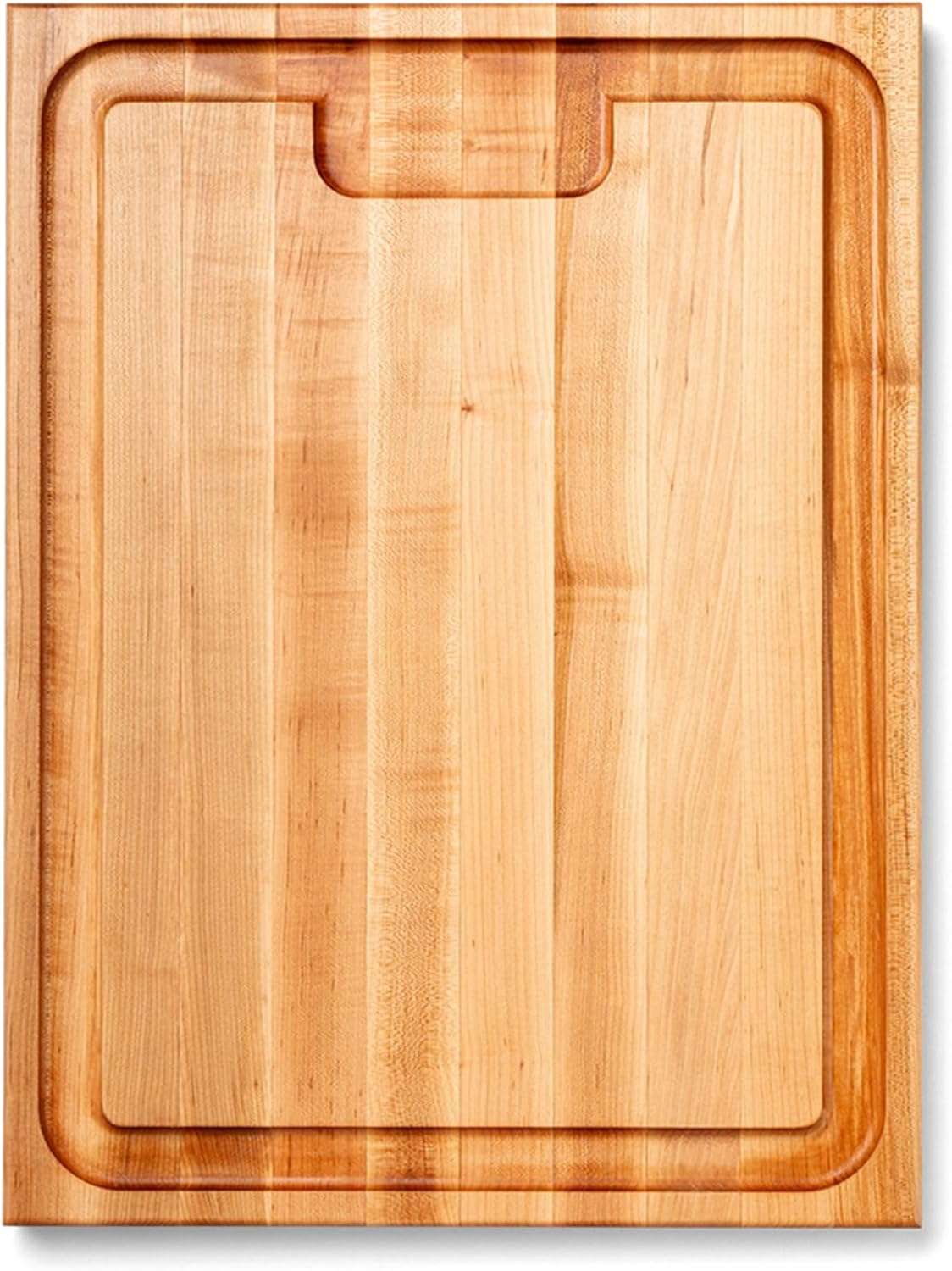John Boos Aujus Series Rectangular Wooden Maple Cutting Board 24”x18” – 1.5” Thick, 18-lb Reversible Butcher Block with Sloped Juice Groove, Edge-Grain & Finger Grips – Made in the USA