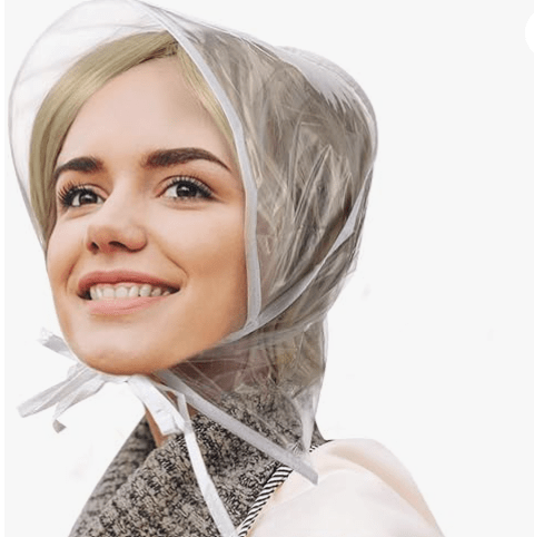 SATINIOR 12 Pieces Rain Bonnet with Visor Clear Plastic Waterproof Rain Hats Scarf for Women Lady Female Wear