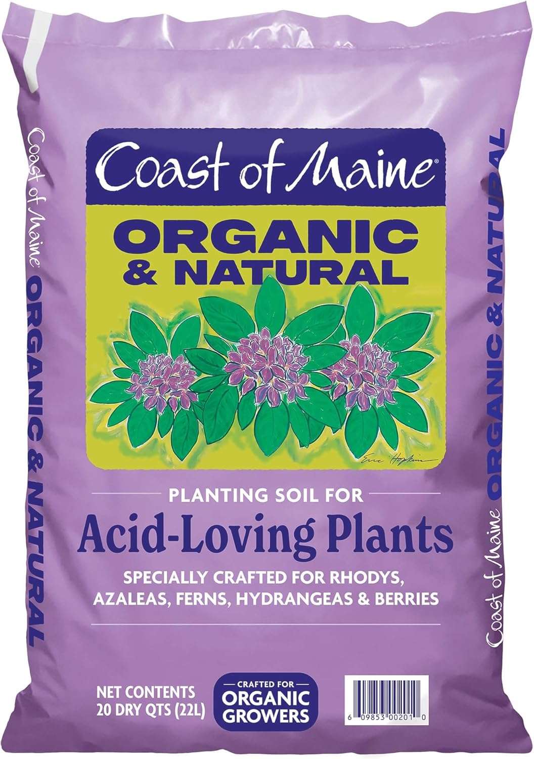 Coast of Maine Organic & Natural Planting Soil for Acid Loving Plants Azalea, Rhododendron & Berries - Premium Planting Soil w/Composted Manure, Sphagnum Peat Moss - Low pH, Enhanced Drainage (20 Qt)