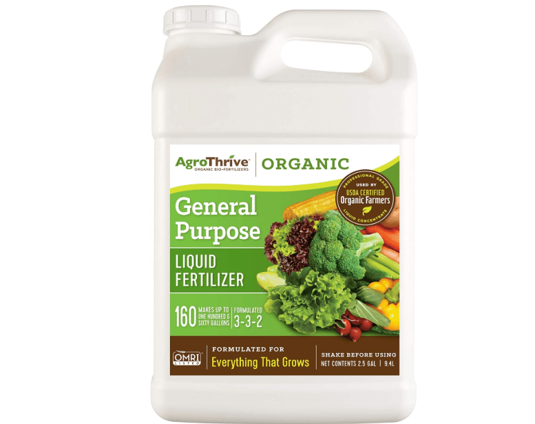 AgroThrive All Purpose Organic Liquid Fertilizer - 3-3-2 NPK (ATGP1320) (2.5 Gal) for Lawns, Vegetables, Greenhouses, Herbs and Everything Else that Grows