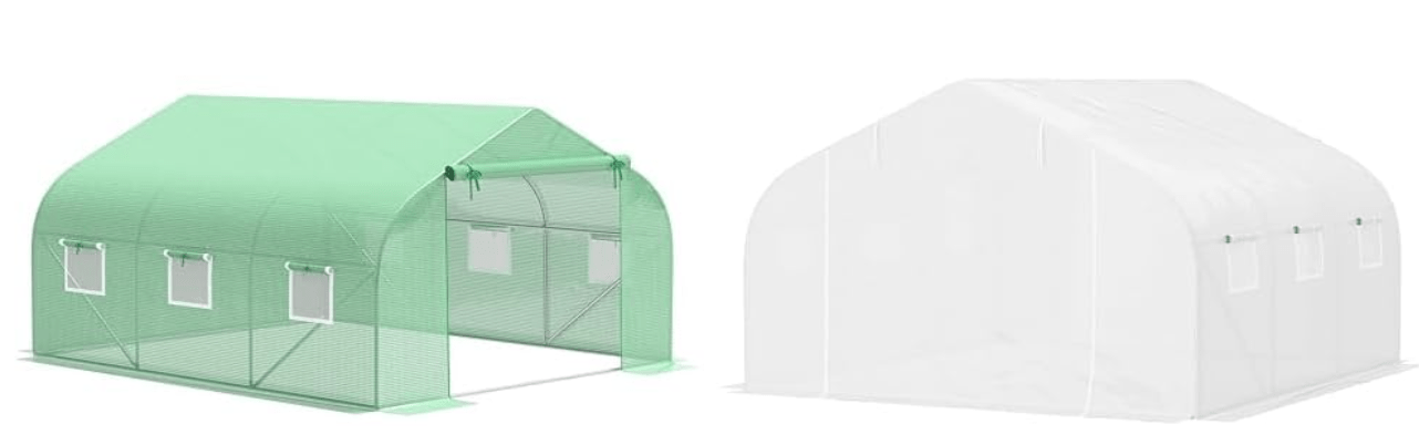 Outsunny 12' x 10' x 7' and 11.5' x 10' x 6.5' Outdoor Walk-in Greenhouses with Roll-up Windows, Zippered Door, PE Cover, Heavy Duty Steel Frame
