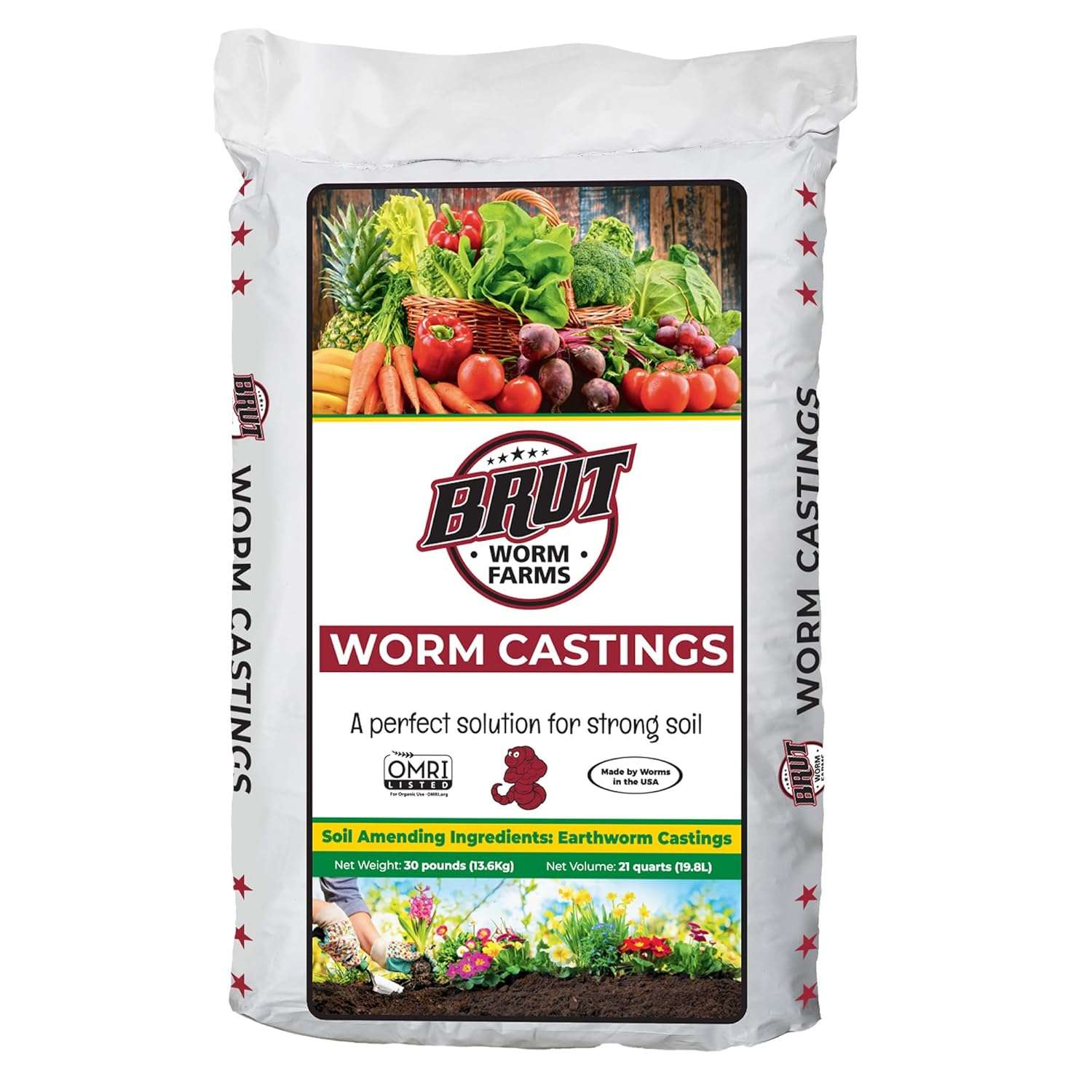 Brut Organic Worm Castings for Plants 30 LB – Natural Nutrients, Fertility Builder, Plant Food for Potting Soil and Garden Soil – Indoor and Outdoor Use